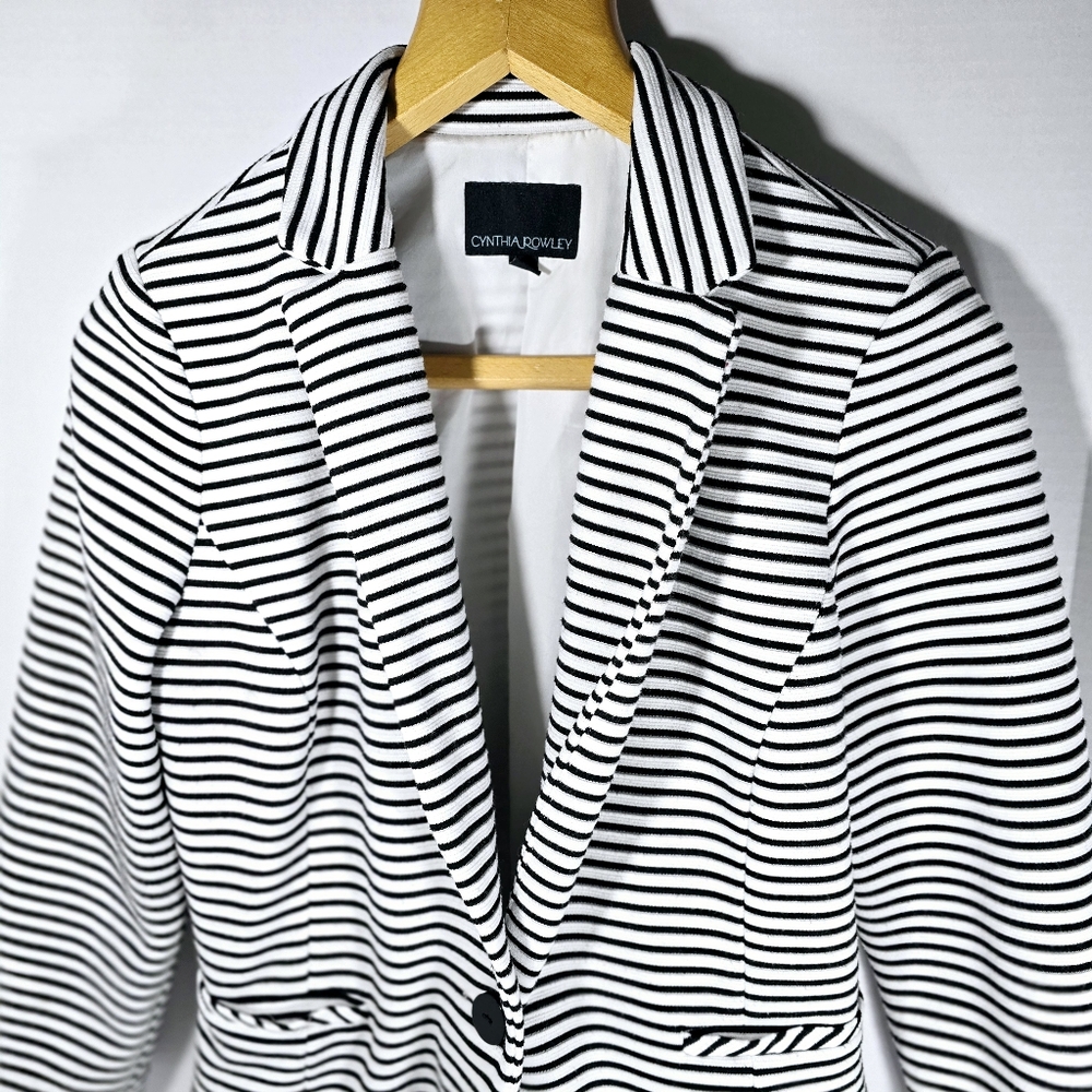 Cynthia Rowley Blazer Large One Button Striped Black & White All Occasion - Picture 2 of 8